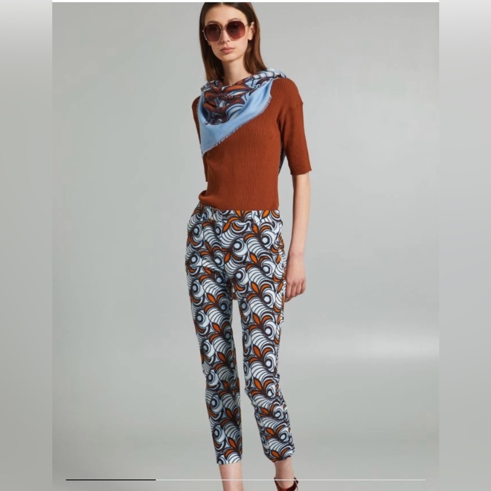 Weekend Max Mara PAPY Trousers, Size 6, Color Blue/Brown, White